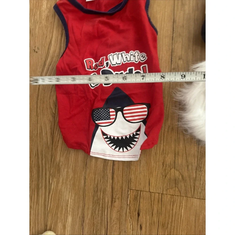 dog clothes lot 4th Of July Themed Red White Blue Shirts Hat Tie Size S/m